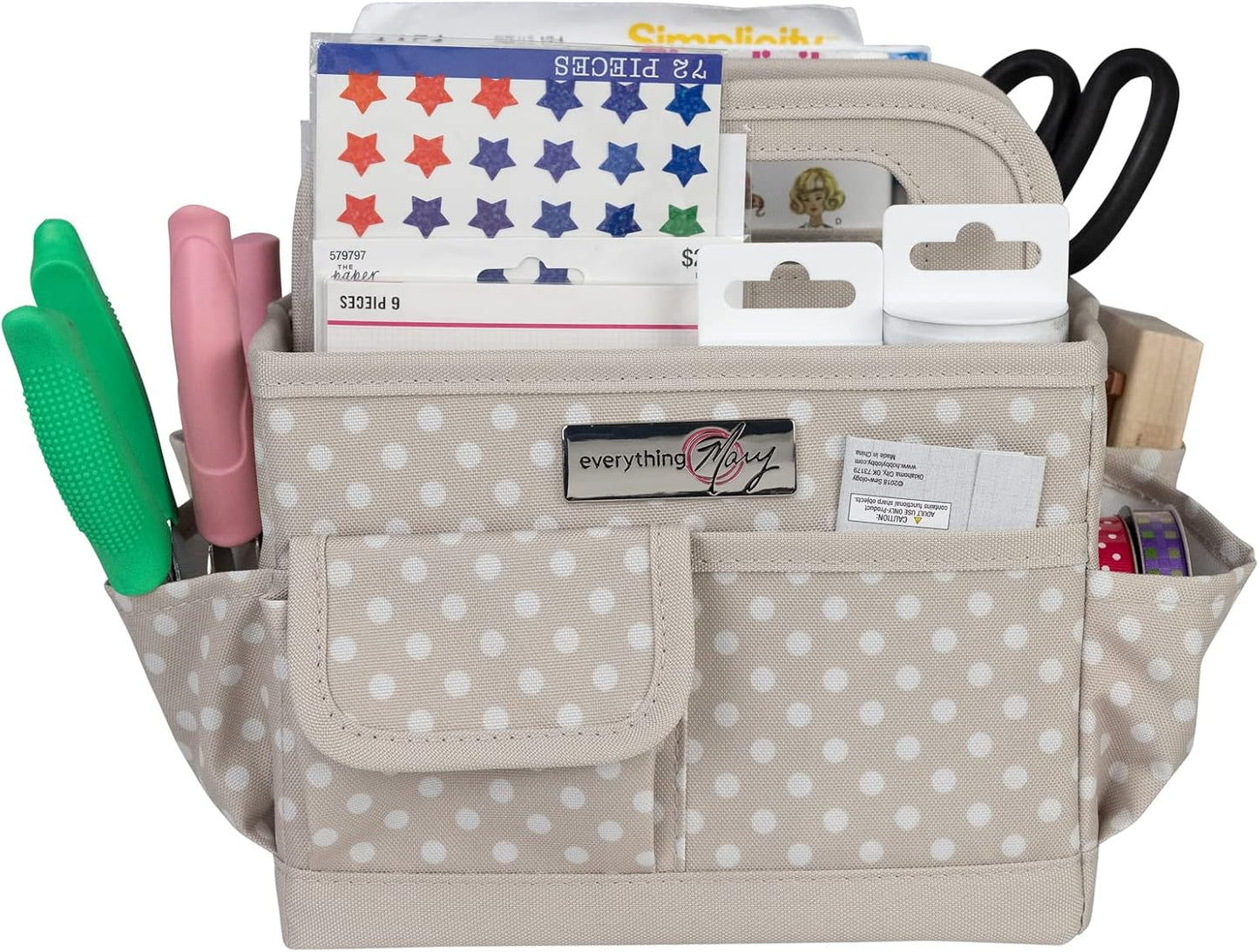 Everything Mary Craft Caddy, Tan Dot - Art Storage for Supplies & Crafts - Supply Organizers Tote for School Classroom, Office, and Home - Organization for Makeup & Nurses