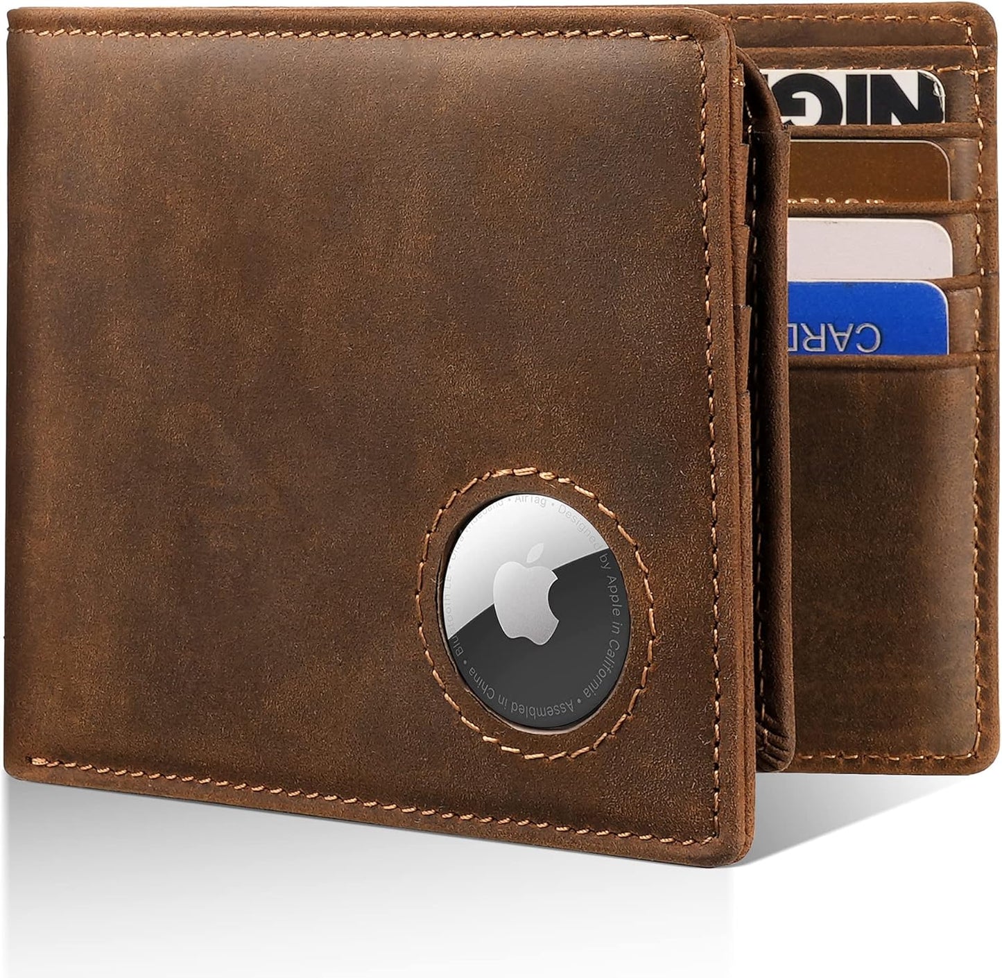 Mens Wallet With AirTag Holder, Bifold Leather RFID Blocking 1-2 ID Windows 12-13 Card Holders, Gift Box and Screen Protector Included, AirTag Not Included