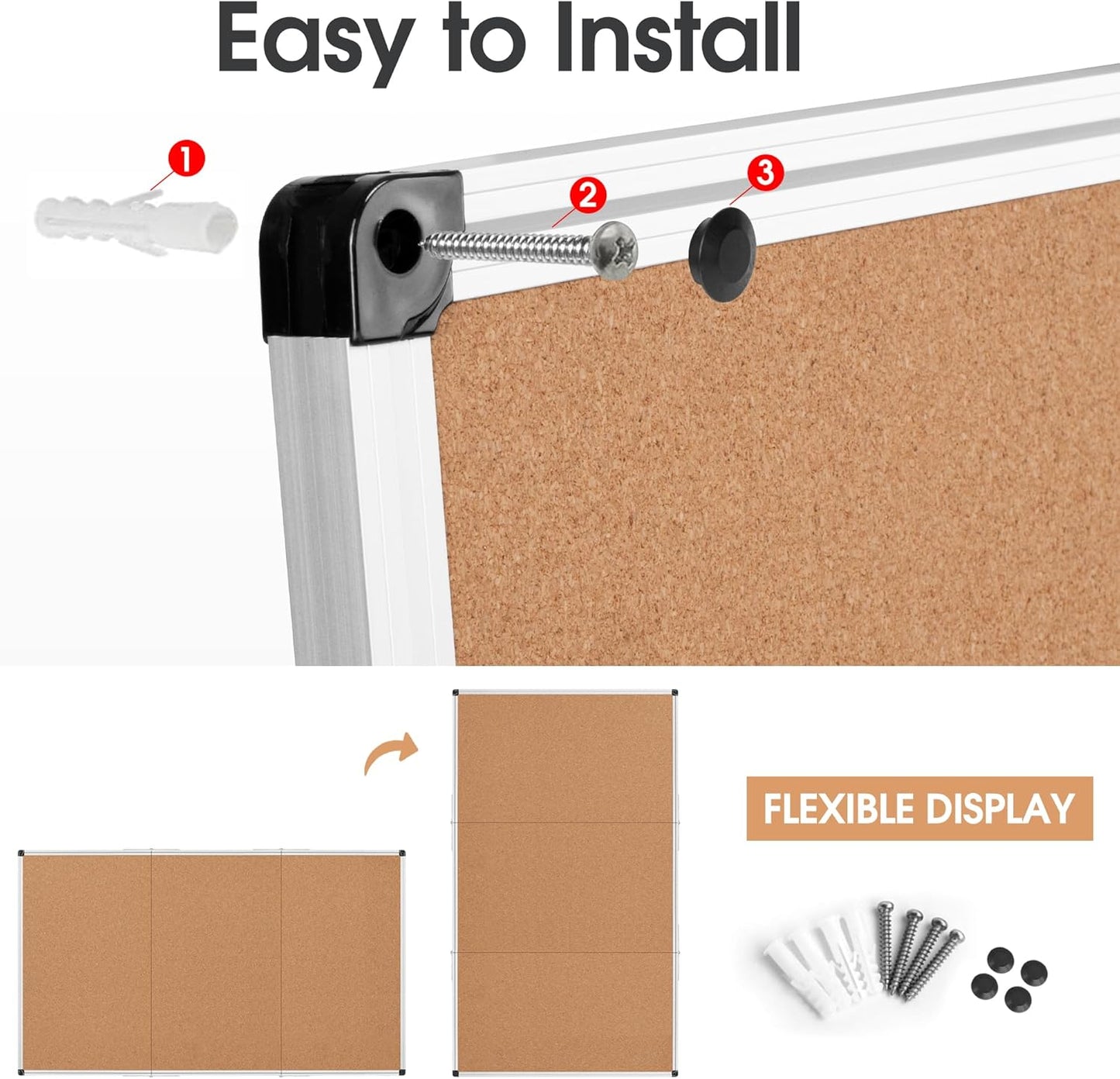 Bulletin Board 36 x 48, Silver Aluminium Framed 4x3 Large Wall Mounted Cork Office Notice Pin Board