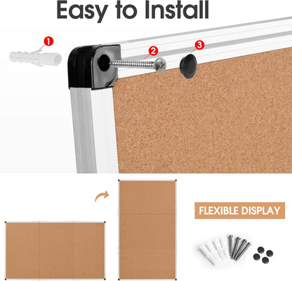 Bulletin Board 36 x 48, Silver Aluminium Framed 4x3 Large Wall Mounted Cork Office Notice Pin Board
