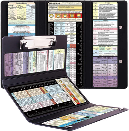 2 Packs Foldable Nursing Clipboard, Medical Edition Cheat Sheets, Nurse Accessories for Work, 3 Layers, Plastic, Black
