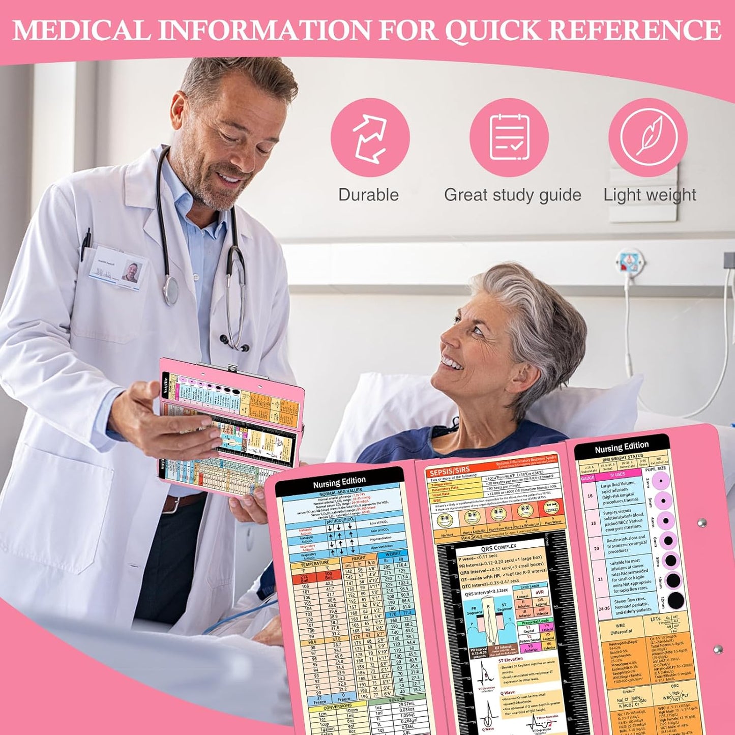 Nursing Clipboard Foldable Nurse Clipboards: Folding Medical Clipboard with Nursing Edition Cheat Sheets Pocket Size Foldable Clipboards for Nurses Clinical Clip Board for Students Doctors Green