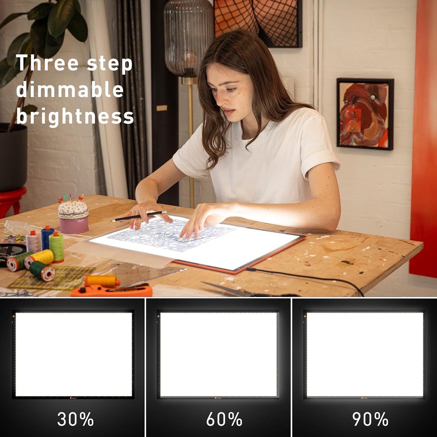 Daylight Wafer 3 Light Pad (A2+) Dimmable with Memory Function, Perfect for Tracing, Sketching, Scrapbooking and Other Craft Projects,18X23.5 inches, Black