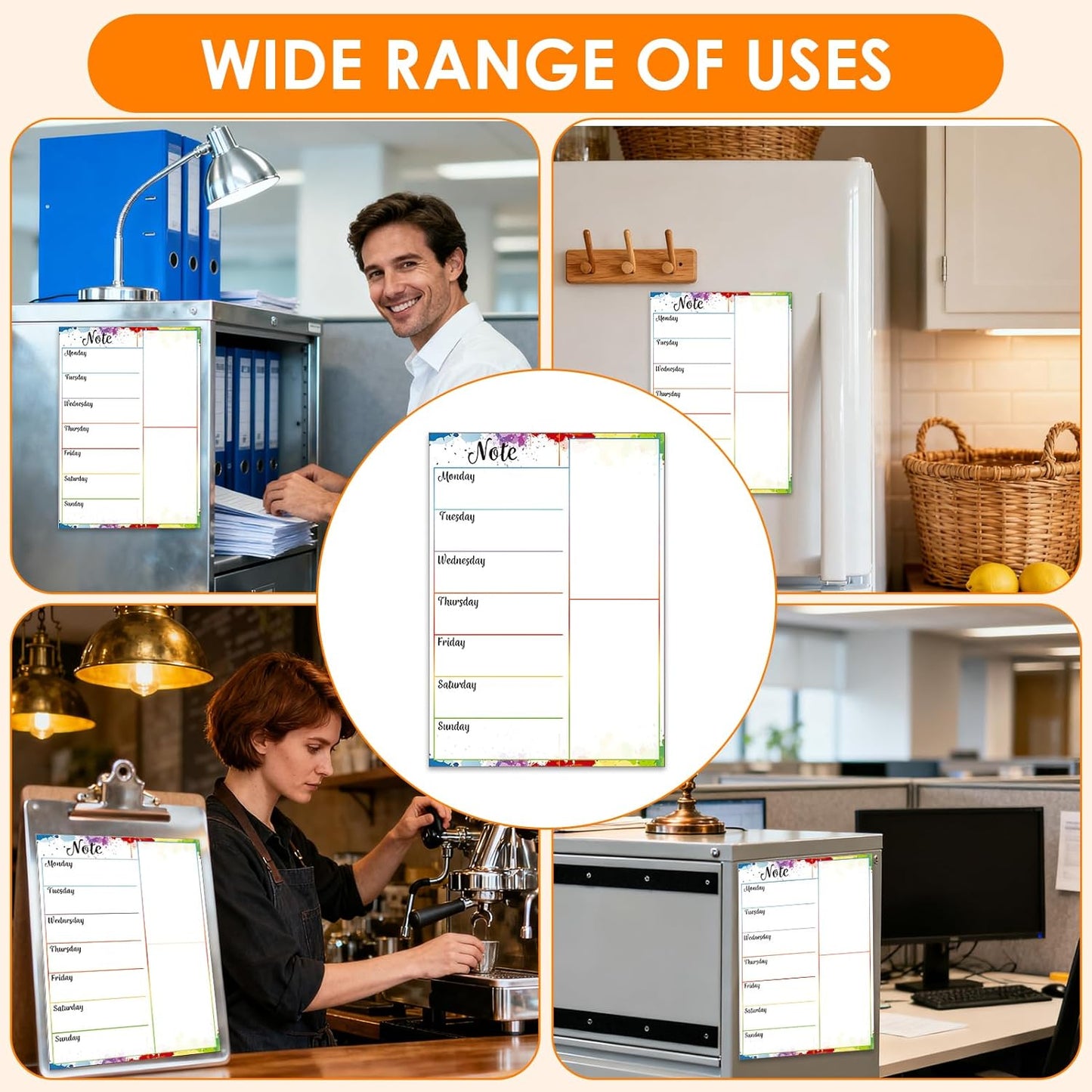 Magnetic Weekly Meal Planner for Refrigerator, 8x12'' Dry Erase Menu Board, Stain Resistant Whiteboard, Strong Magnetic Backing, Ideal for Families, Students, Roommates, Notes, Grocery Lists (A)