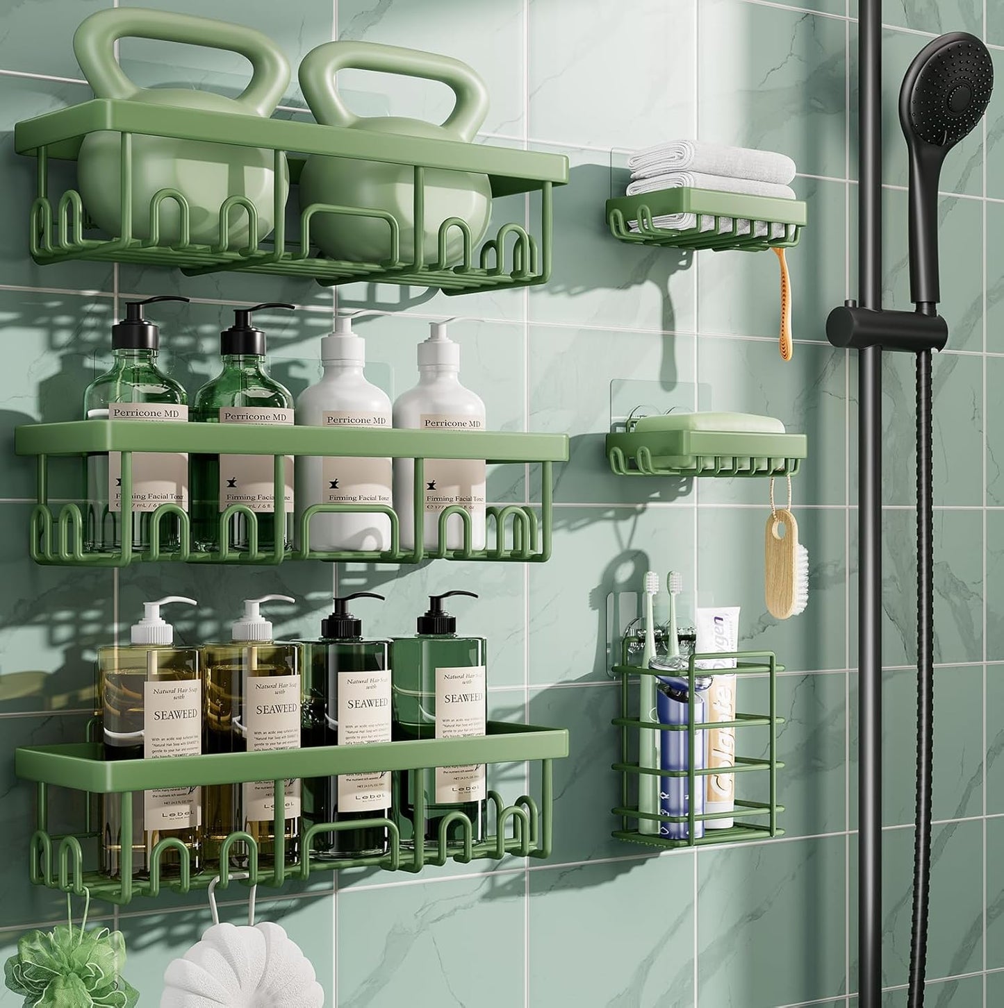 Veken Shower Caddy 6-Pack, Advanced Rustproof Design, No Drilling Adhesive Shelves, Rack with Soap Holder, Large Capacity Bathroom Organizers and Storage, Wall-Mounted Kitchen & Home Decor
