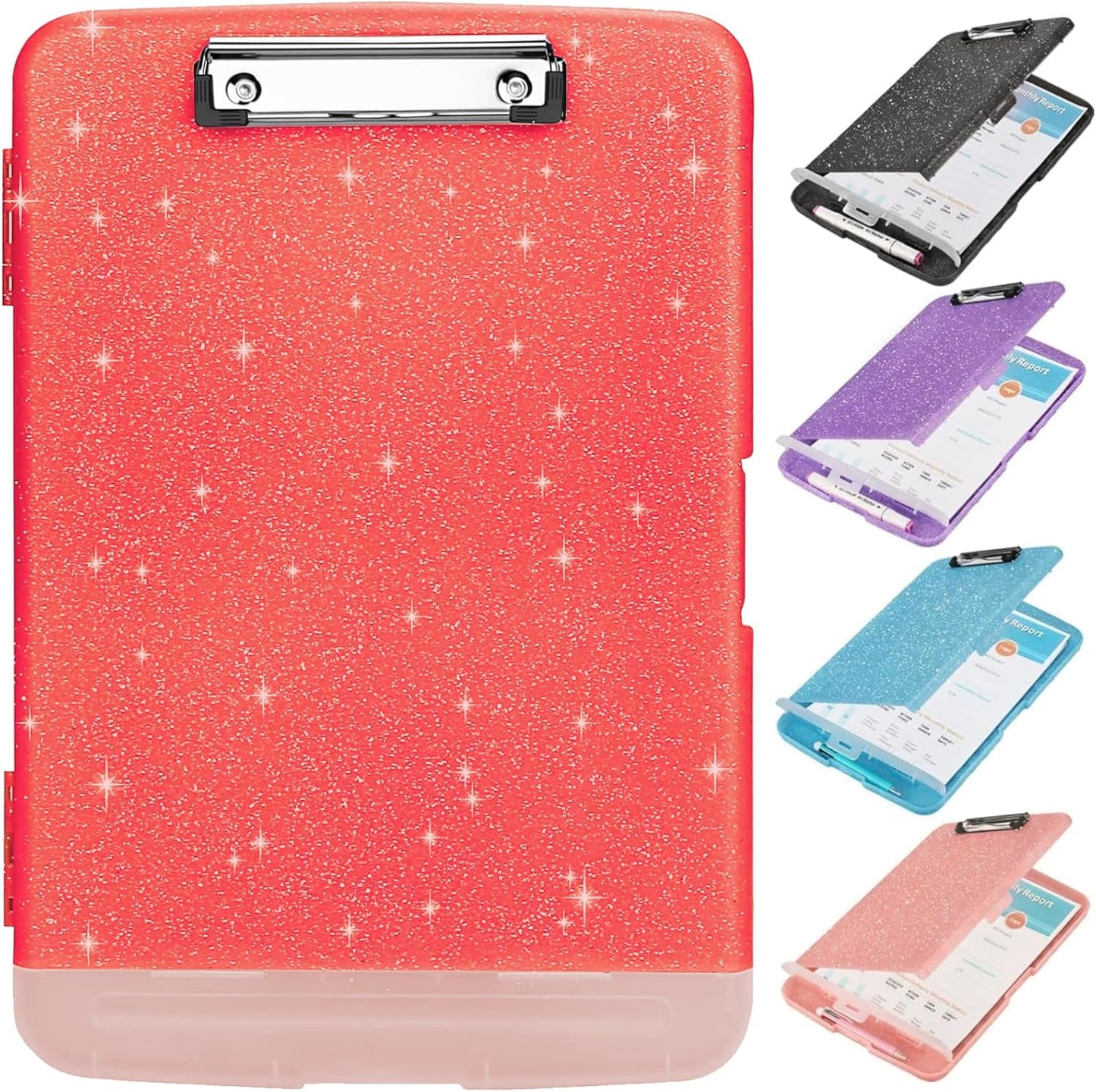 Glitter Clipboard with Storage,Storage Clipboard with Pen Holder,A4 Binder Clip Boards 8.5x11 with Low Profile Clip,Side Opening Sparkle Clipboards, Clipboards Folder for Office Supplies-Starry Black