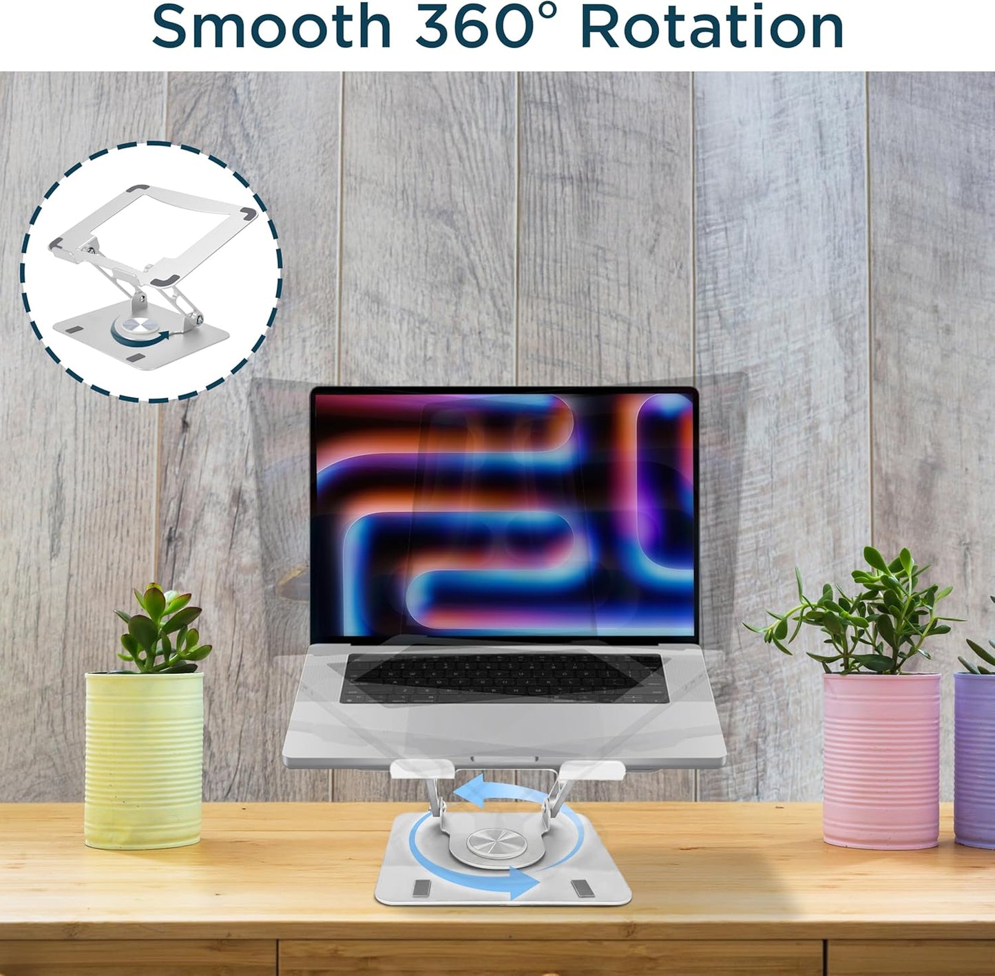 Uncaged Ergonomics Swivel Laptop Stand for Desk, Adjustable Computer iPad Stand for Desk w/ 360 Rotation, Portable Laptop Holder for Home Office Ergonomic Supplies