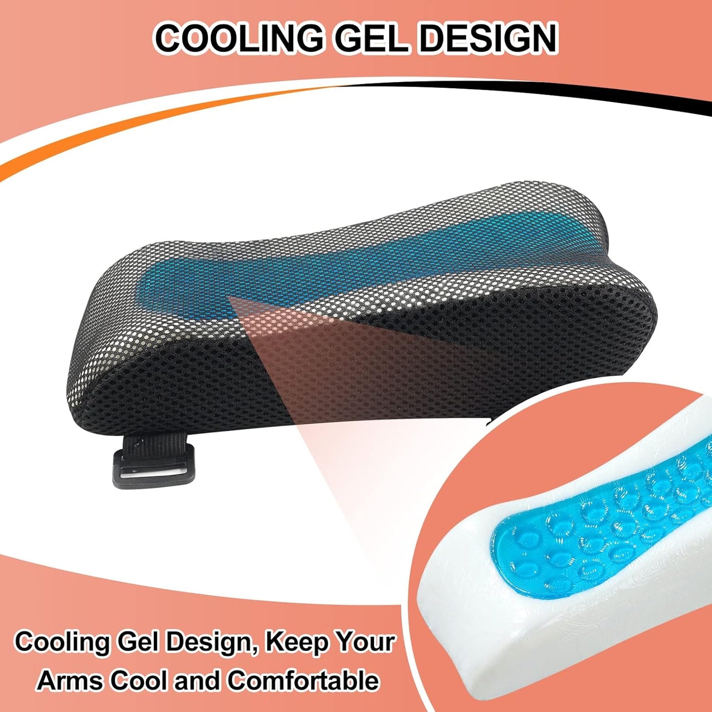 Upgraded Office Chair Arm Pads with Cooling Gel, Ergonomic Memory Foam Armrest Pads for Office Chair Gaming Chair Arm Rest Covers for Desk Chair Armrest Cushions (Set of 2)