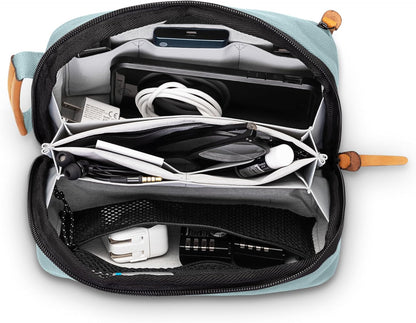 Tech Bag Organizer - Small Electronics Organizer Pouch for Travel - Premium Travel Case with Leather Accents - Mesh Pocket for Cables, Cords and Chargers (Black)