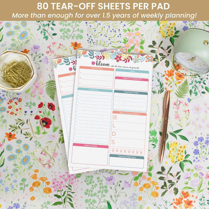 bloom daily planners Daily Planning System Tear Off to-Do Pad - Undated Checklist Notepad Organizer with Perforated Sheets - 6" x 9" (Floral Dots)