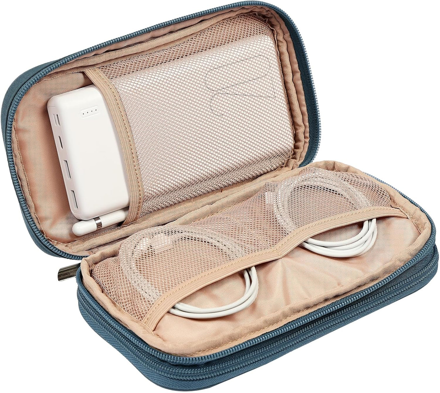 NISHEL Travel Cord Organizer Case, Double Layers Tech Electronic Bag, Essentials for Charger, Cable, Phone, Flash drive, Medium, Pink