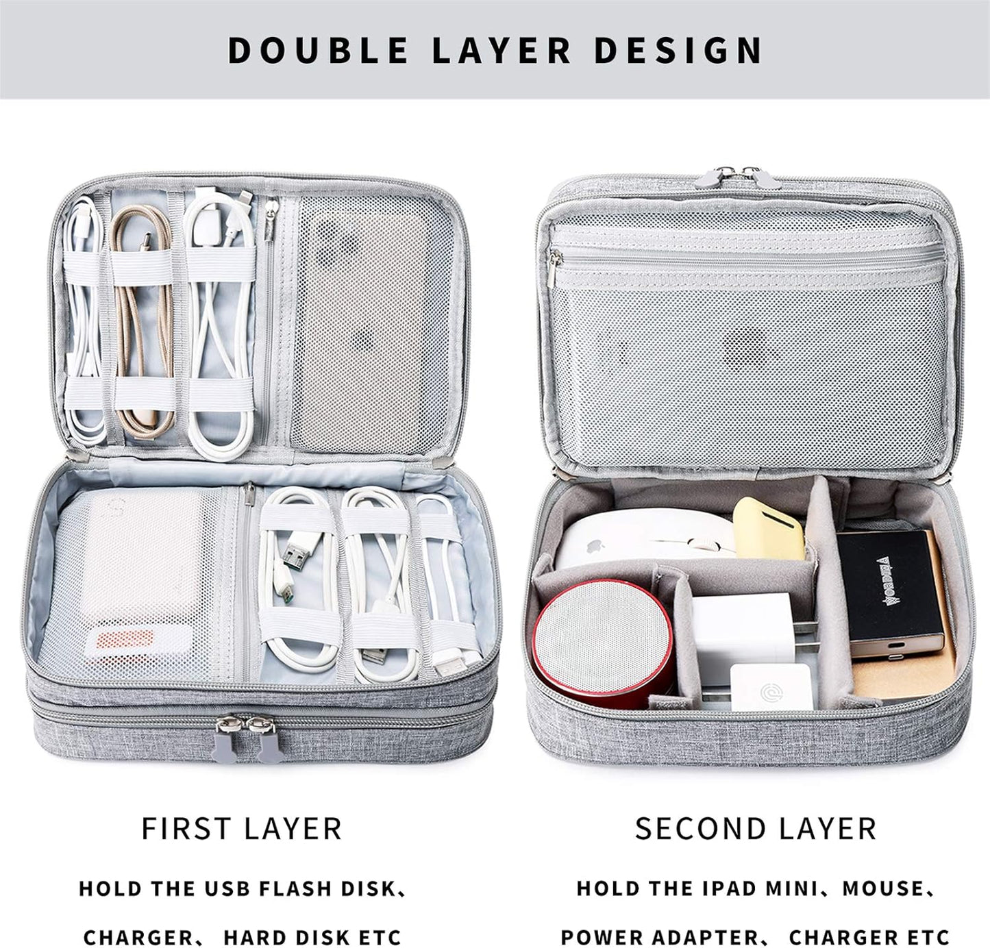 Lanola Travel Cable Organizer Bag, Electronic Accessories Case Portable Double Layer Cable Storage Bag for Cord,phone,Charger, Flash Drive, Phone, SD Card,Personal Items - (Purple)