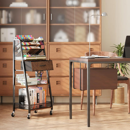 Homsorout 3 Tier Rolling Cart - Metal Utility Cart with Storage Drawer and Wheels, Versatile Art & Craft Organizer for Home, Office, or Studio - Ideal for Storing Brushes, Paints, and Supplies