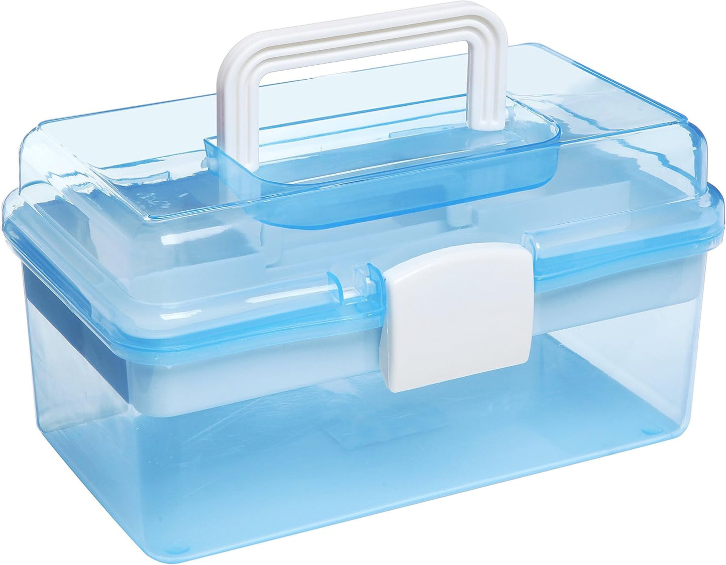 MyGift 10 Inch Plastic Storage Box with Removable Tray, Blue Craft Organizer and Art Storage Box, Multipurpose Storage Container for Tools, Playdoh, Bead, Sewing, Medicine, Tackle, Art Supply