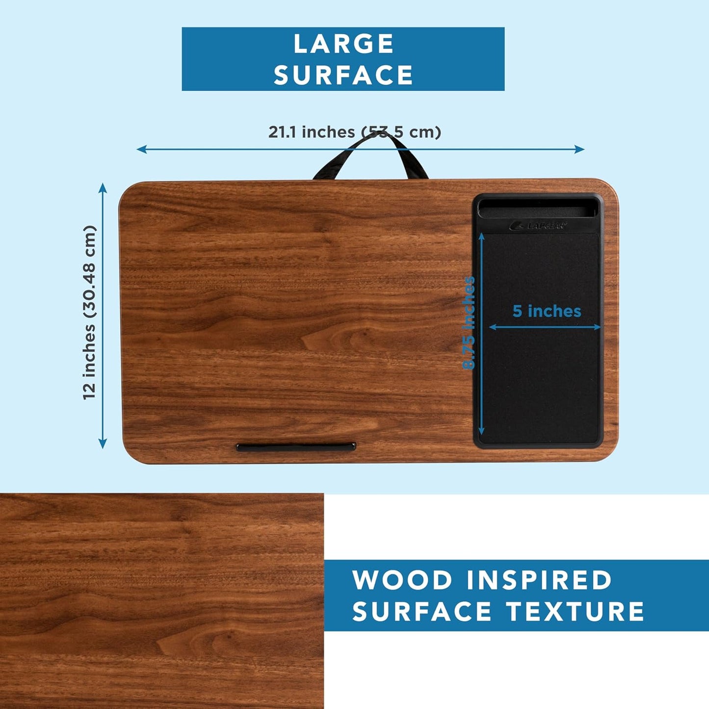 LAPGEAR Home Office Lap Desk with Device Ledge, Mouse Pad, and Phone Holder - Black Carbon - Fits up to 15.6 Inch Laptops - Style No. 91588