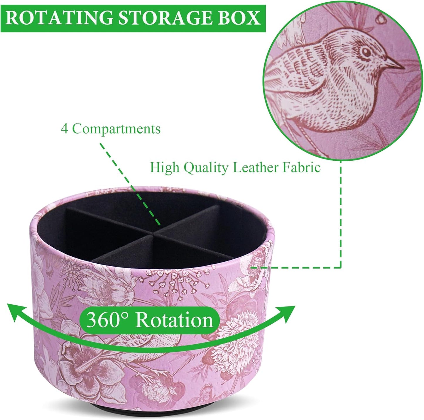Round Leather Art Supply Organizer,Remote Control Holder,360 Degree Rotating,Multi-Functional Pencil Holder,4 Compartments Desktop Stationary Organizer(1-Fractal Flower) | Round - Colors A