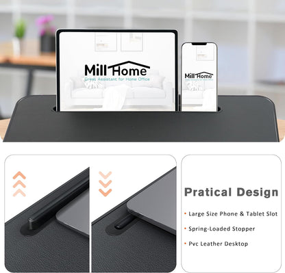 Lap Desk with Cushion, Fits up to 17 inch Laptop, Pillow Designed, Portable Laptop Stand with Tray, Pad & Phone Holder, Home Office for Bed/Couch/Car/Reading/Writing,MillHome (Black)