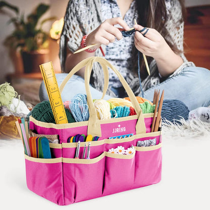 Jjring Craft and Art Organizer Tote Bag - 600D Silver Nylon Fabric Art Caddy with Pockets - for Art, Craft, Sewing, Medical, and Office Supplies Storage