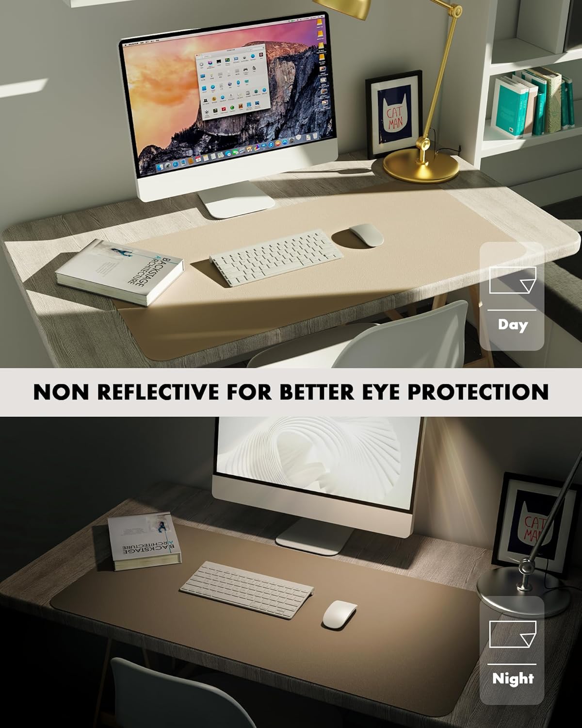 YSAGi Double-Sided Desk Pad, 31.5"x15.7"Leather Desk Mat, Eco Cork Desk Pad Protector,Large Mouse Pad,Waterproof Desk Blotter for Office/Home(Coffee)