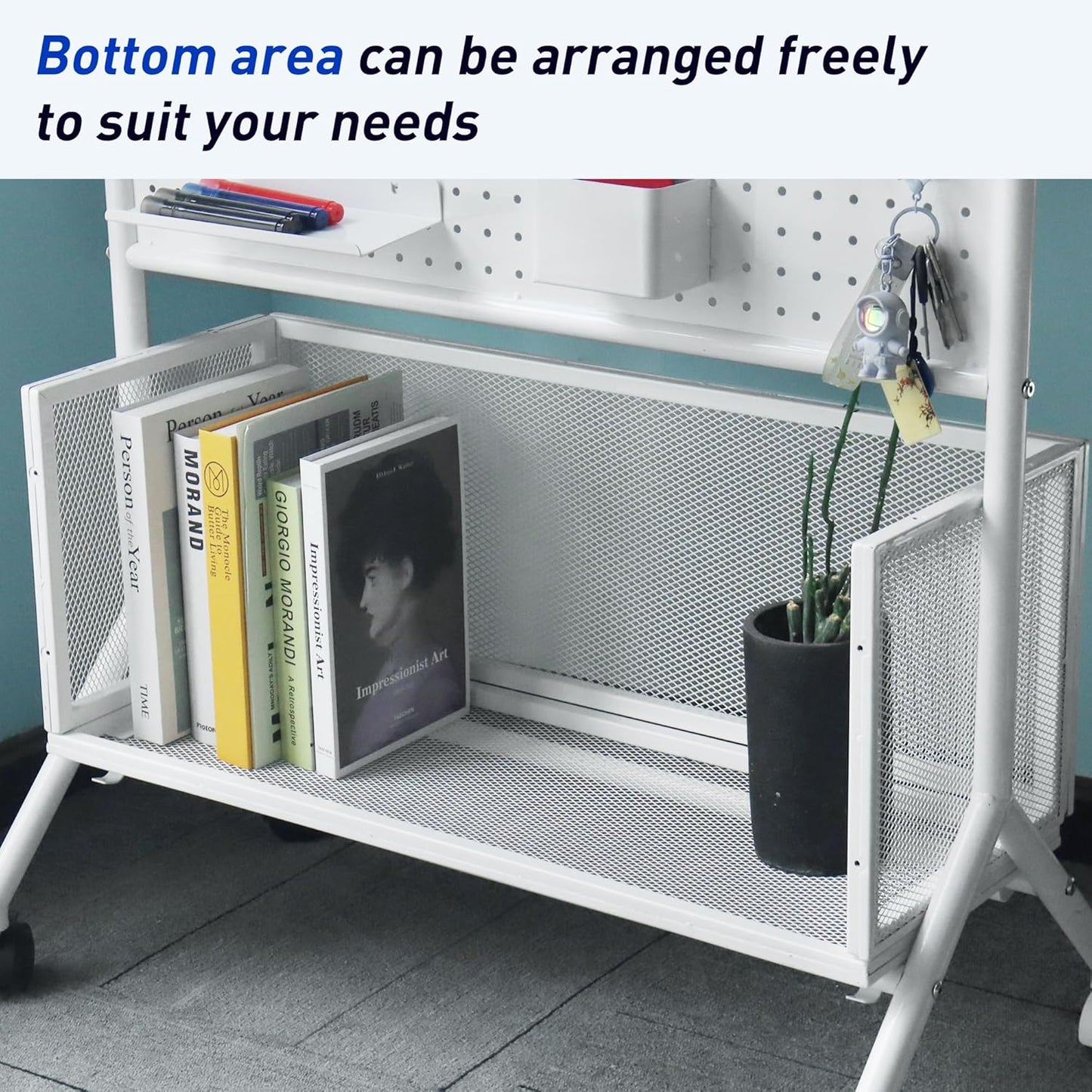 40 x 28 inch Mobile Magnetic Glass Whiteboard, Double-Sided Board with Felt Back and Storage for Office & Classroom, White