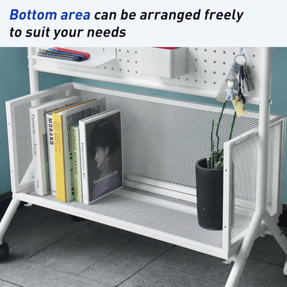 40 x 28 inch Mobile Magnetic Glass Whiteboard, Double-Sided Board with Felt Back and Storage for Office & Classroom, White