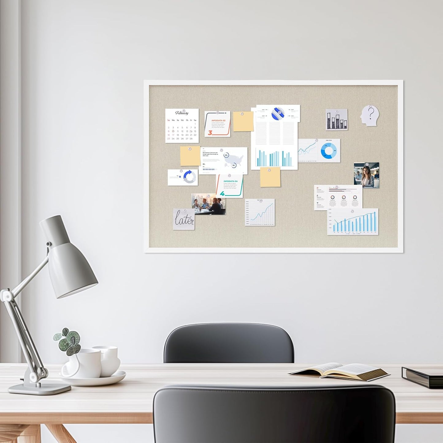 DAHAPYBOO Cork Board with Linen White,Bulletin Board 17"x12" Hanging Corkboards for Office Home School Message Board or Vision Board Decoration.