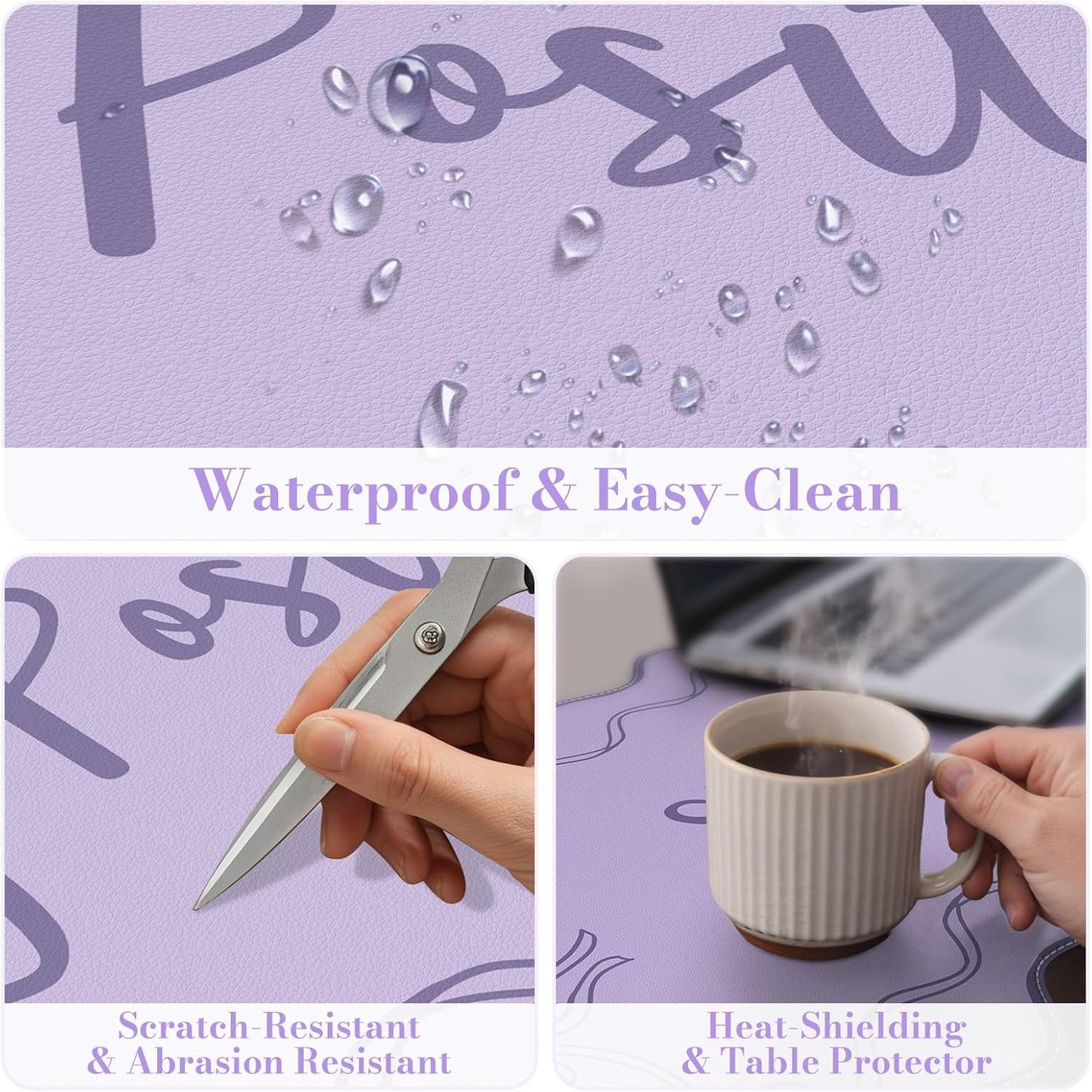 iCasso Pink Leather Desk Mat,Extra Large Scalloped Mouse Pad for Desktop,Waterproof PU Nail Table Mat,Cute Keyboard Mats for Women Girl,Non-Slip Desk Cover Mat for Office Home Dorm
