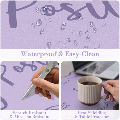 iCasso Pink Leather Desk Mat,Extra Large Scalloped Mouse Pad for Desktop,Waterproof PU Nail Table Mat,Cute Keyboard Mats for Women Girl,Non-Slip Desk Cover Mat for Office Home Dorm