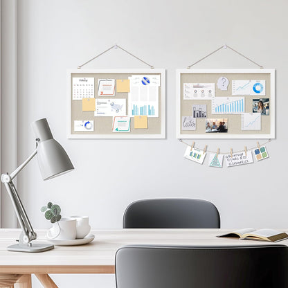 DAHAPYBOO Cork Board with Linen White,Bulletin Board 17"x12" Hanging Corkboards for Office Home School Message Board or Vision Board Decoration.
