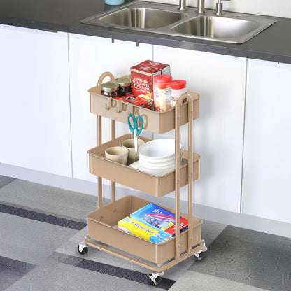 Simple Houseware 3-Tier Heavy Duty Metal Utility Rolling Cart, White