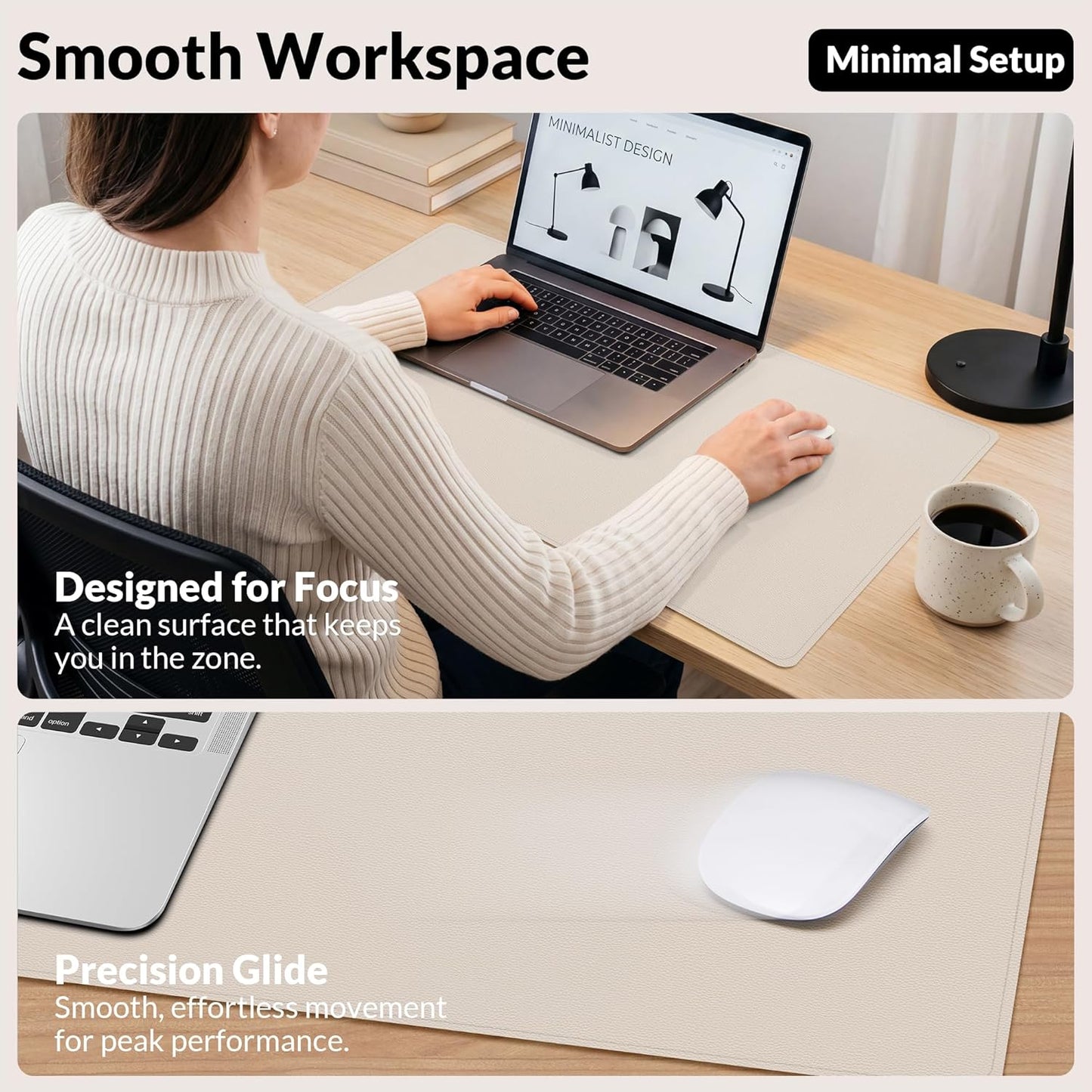 AFIING Large Desk Mat 47" x 17", Dual-Sided Natural Cork & PU Leather Desk Pad, Non-Slip Waterproof Mouse Pad for Office, Home & Gaming, Black