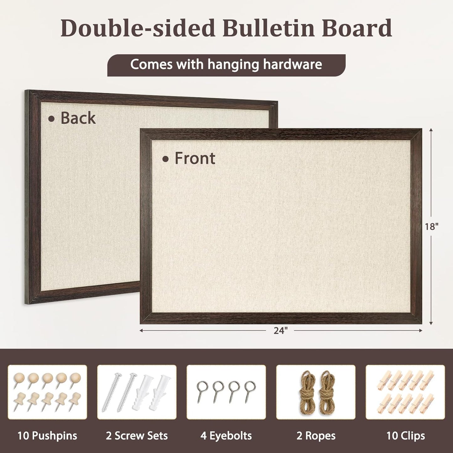 DOLLAR BOSS Bulletin Boards with Linen 1-Pack 16''X 12'' Double-Sided Cork Board for Walls Wood Framed Bulletin Boards, Small Pin Board for Home Kitchen Office Decorative Hanging 10 Pushpins