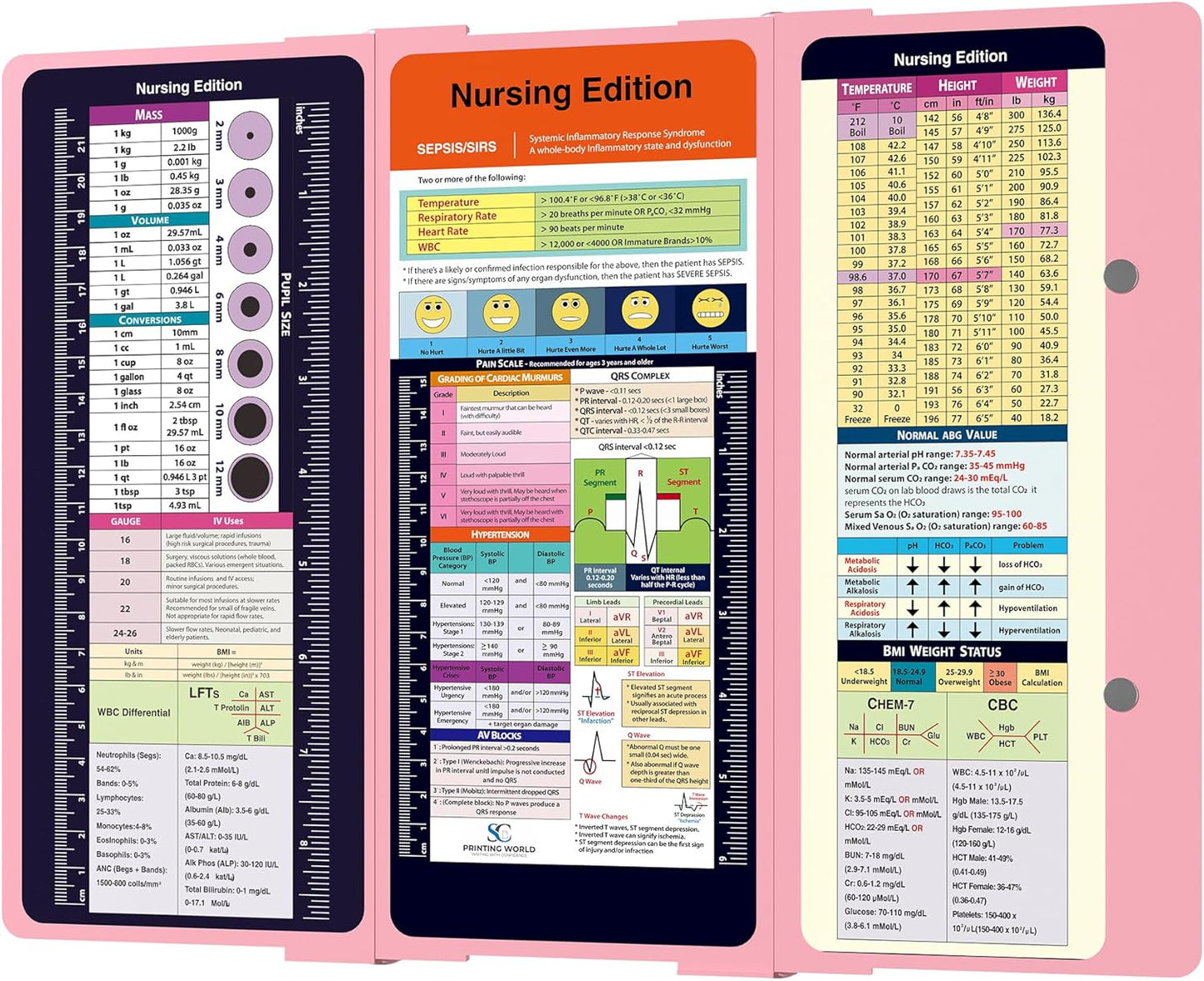 Nursing Clipboard Foldable with Medical Edition Cheat Sheets, 3 Layers Aluminum Foldable Clipboard for Nursing, Notepad for Students, Nursing School Essentials (Black)