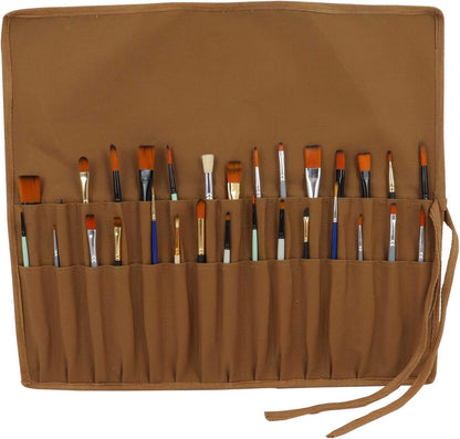 Liquidraw 30 Pocket Canvas Paint Brush Holder - Natural | 21" x 18" | Roll Up Brush Storage Pouch | Ideal Case for Paintbrush & Art Tool Storage | Easy to Carry | Also Great for Storing Makeup Brushes