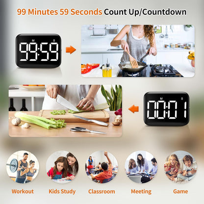 VOCOO Magnetic Kitchen Timer for Cooking with Count Up Countdown, Digital Timer Battery Powered with Large Display, 2 Brightness and Volume Levels for Classroom, Teacher, Kids