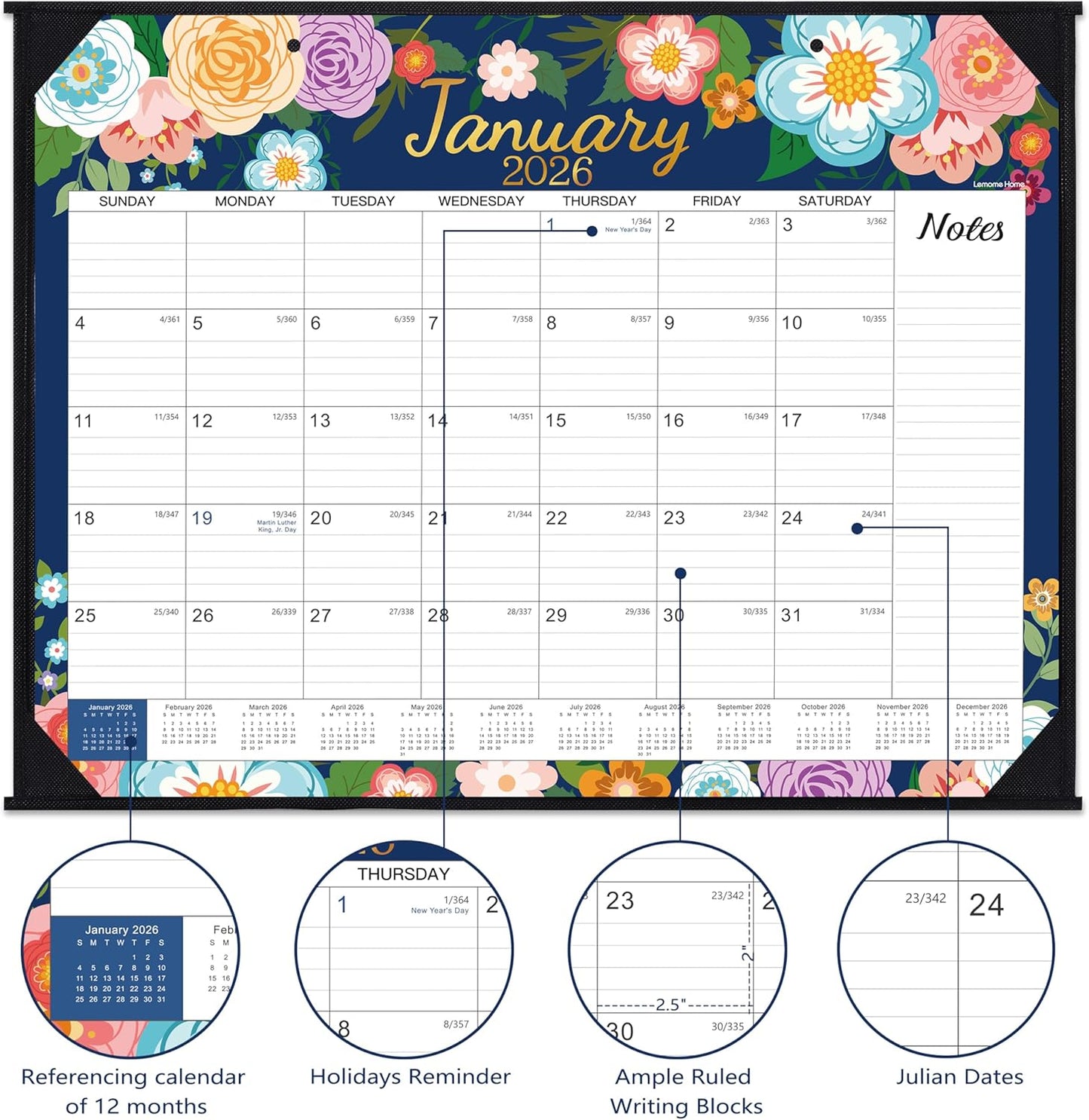 2026-2027 Desk Calendar - Large Desk Calendar 2026-2027, JUL 2026 - DEC 2027, 22" x 17", 18 Months Calendar Large, Desk/Wall Calendar 2-IN-1 with Corner Protectors, Desk Pad, To-Do List & Notes - Blue