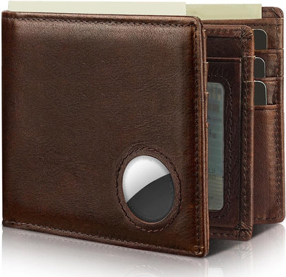 Mens Wallet With AirTag Holder, Bifold Leather RFID Blocking 1-2 ID Windows 12-13 Card Holders, Gift Box and Screen Protector Included, AirTag Not Included