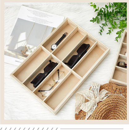 Amylove 4 Pcs Gray Sunglass Organizer Trays 4 Grids Velvet Glasses Holder Jewelry Display Organizer Eyeglasses Storage Box Drawer