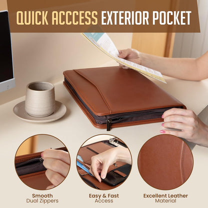 STYLIO Zipper Padfolio Portfolio Binder Organizer | Faux Leather Portfolio for Resume, Documents, Phone, Tablet, Business Supplies and Cards | Notebook Organizer with Letter Sized Notepad Included