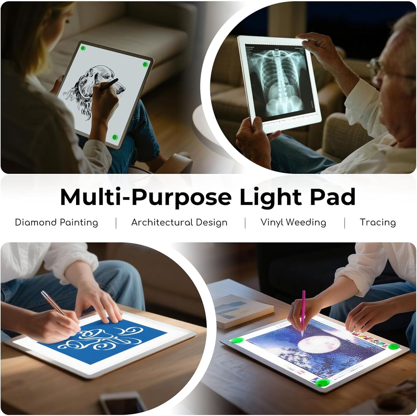 Rechargeable A4 Light Box for Tracing,Bawaslom LED Light Pad with Adjustable Stand and Strong Magnets,Ultra-Thin & Bright Tracing Board for Diamond Art,Sketching,Vinyl Weeding,Architectural Design