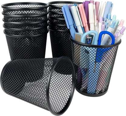 12 Packs Pen Holders, Mesh Pen Cup, Metal Pencil Holders for Desk, Multifunctional Organizer for Office School Home Makeup Brush (Black)