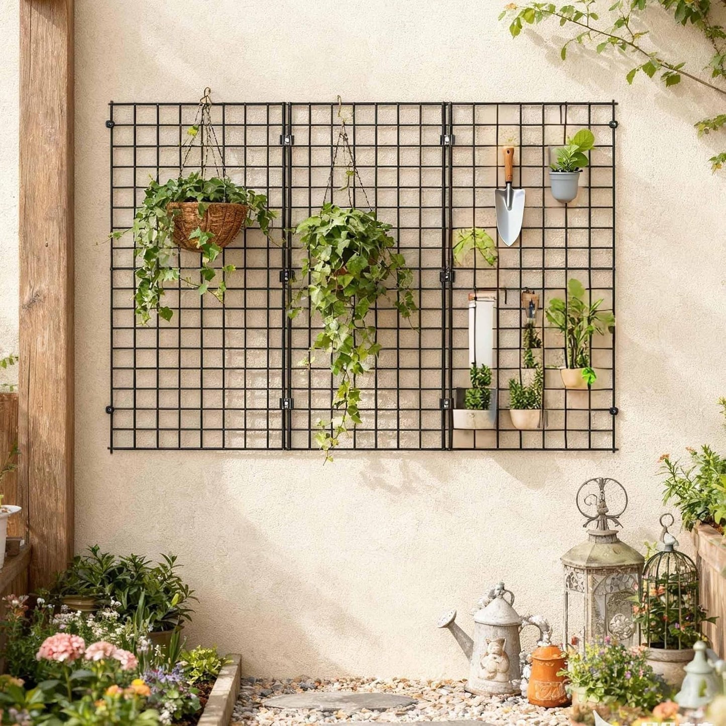 2' x 4' Black Gridwall Panels, 4-Pack Heavy-Duty Wire Grid Panel with 9 Connectors & 20 Hooks, Commercial & Home Wall Grid Display for Retail, Craft Shows, and Room Organization – 3" x 3" Grid