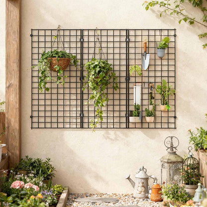 2' x 4' Black Gridwall Panels, 4-Pack Heavy-Duty Wire Grid Panel with 9 Connectors & 20 Hooks, Commercial & Home Wall Grid Display for Retail, Craft Shows, and Room Organization – 3" x 3" Grid