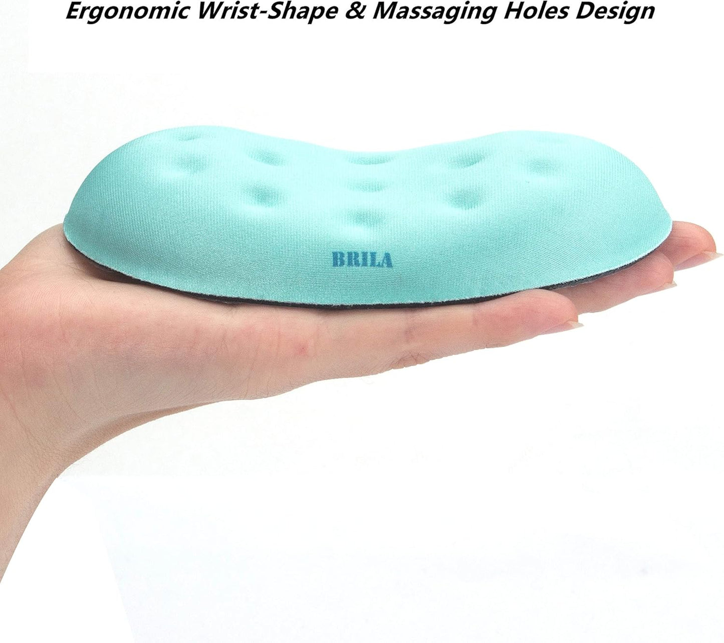 BRILA Ergonomic Memory Foam Mouse Wrist Rest Support Pad Cushion for Computer, Laptop, Office Work, PC Gaming - Massage Holes Design - Wrist Pain Relief (Black Mouse Wrist Rest)