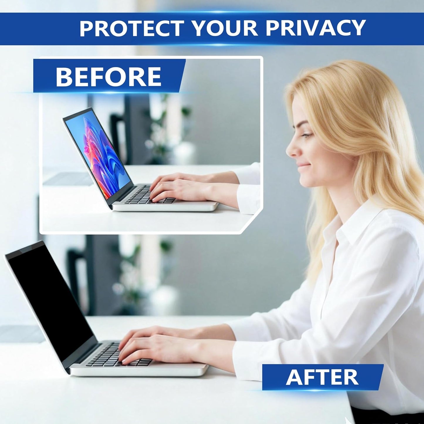 Magnetic Laptop Privacy Screen 15.6 Inch 16:9, Removable Computer Privacy Filter Shield and Anti Glare Blue Light Screen Protector, Compatible with HP Dell Acer Asus Samsung Lenovo ThinkPad