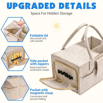 Maliton Baby Diaper Caddy Organizer for Changing Table, Nursery Storage Bin Basket with Handle, Felt Diaper Organizer Suitable for Indoor Outdoor (Khaki)