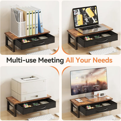 Computer Monitor Stand Riser, Desk Organizers and Accessories with Drawer, 2-Tier Laptop Stand for Desk, Office Organizer Storage, Wood