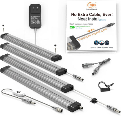 EBD LED Light Bar Built-in Adjustable Cable 12 Pcs Corner Input Under-Counter Light fixtures Work Bench linkable Touch Lights 3000K 5400 Lm Super Bright for Pantry Garage Shelves Closet Shelf
