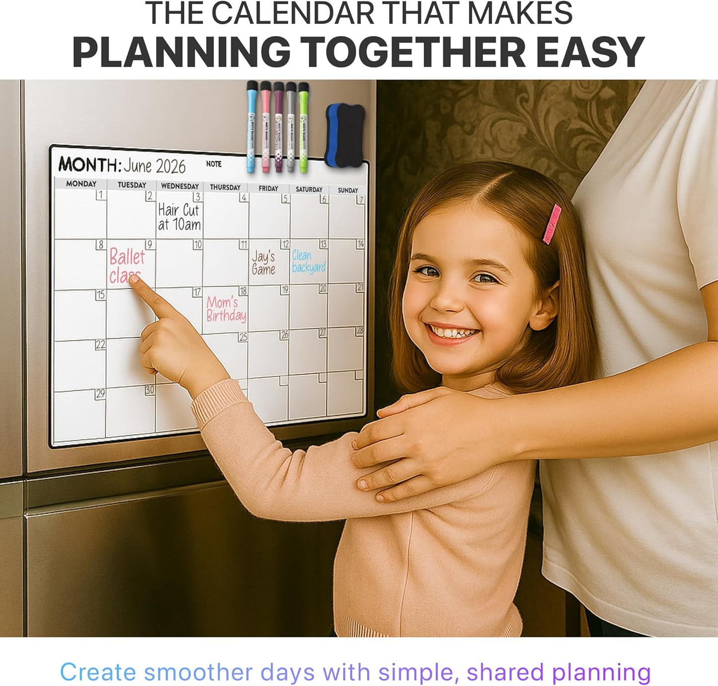 Magnetic Whiteboard for Fridge - Large Dry Erase Calendar for Wall | 2 Magnetic Dry Erase Board 10.5" x 16.5" & 7" x 16.5", Monthly Goal Setting & Habit Tracker, 5 Markers and 6 Adhesive Hooks