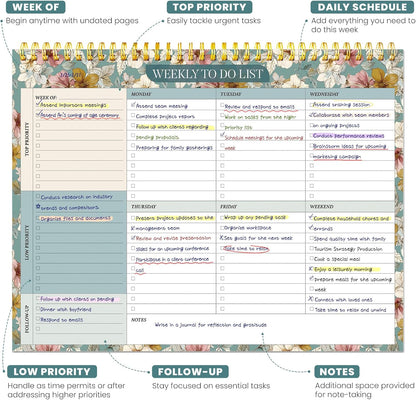 Weekly To Do List Notepad with 52 Undated Sheets（8.5"×11"）- Undated Weekly Planner Notepad for Office Desk Accessories and Supplies - Midnight Lilac